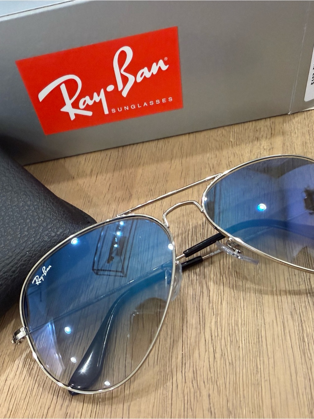 Ray-Ban Silver Frame Blue Gradient Lens Aviator Sunglasses